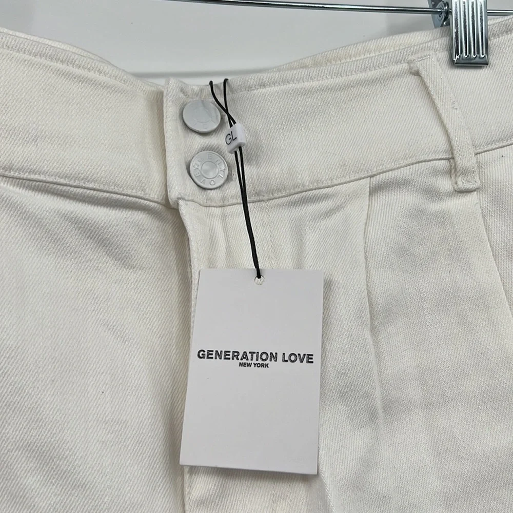 🆕Generation Love Mona High Waist Cuffed Denim White Shorts Classic Fit - Picture 8 of 13